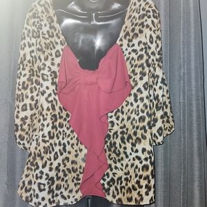 Leopard Print Women's Top with Red Accent